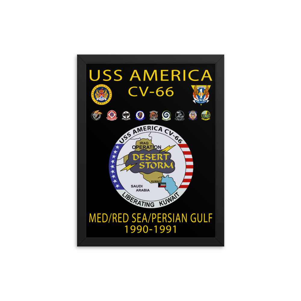 USS America (CV-66) 1990-91 Framed Cruise Poster - ver 2 – black, 12x16