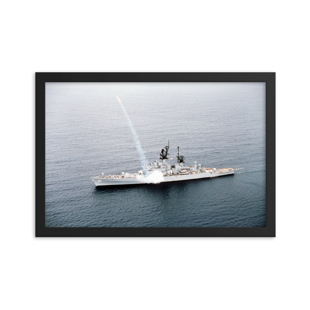 USS Gridley (CG-21) Framed Poster - Missile Launch – black, 12x18