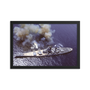 USS Missouri (BB-63) Framed Poster - Firing Guns – black, 12x18