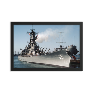 USS Missouri (BB-63) Framed Poster - Starboard Bow Shot – black, 12x18