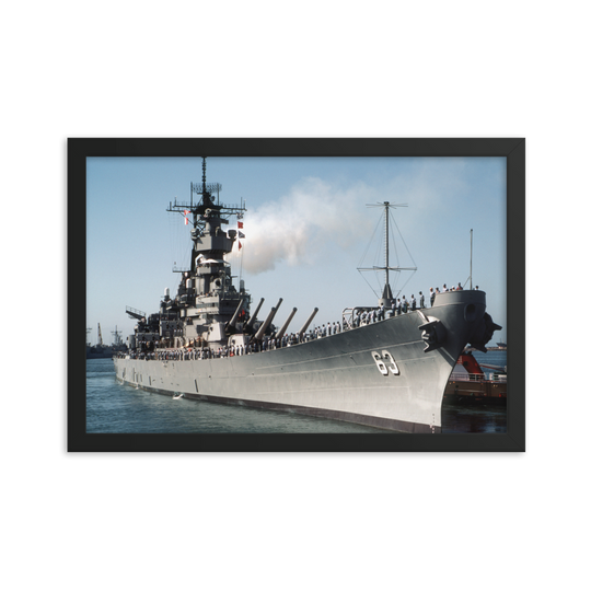 USS Missouri (BB-63) Framed Poster - Starboard Bow Shot