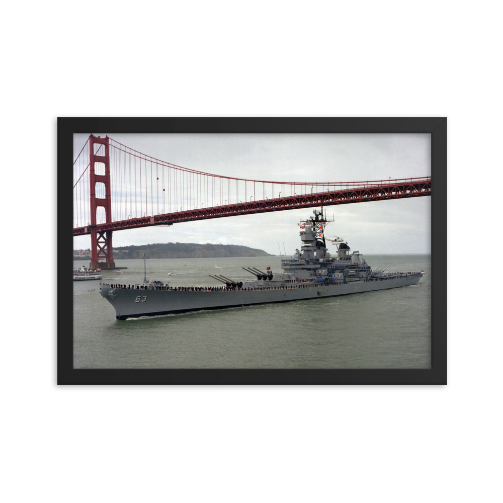USS Missouri (BB-63) Framed Poster - Golden Gate – black, 12x18
