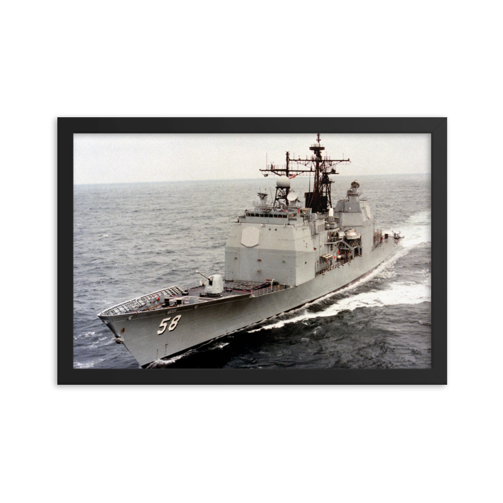 USS Philippine Sea (CG-58) Framed Poster - Port Bow Shot – black, 12x18