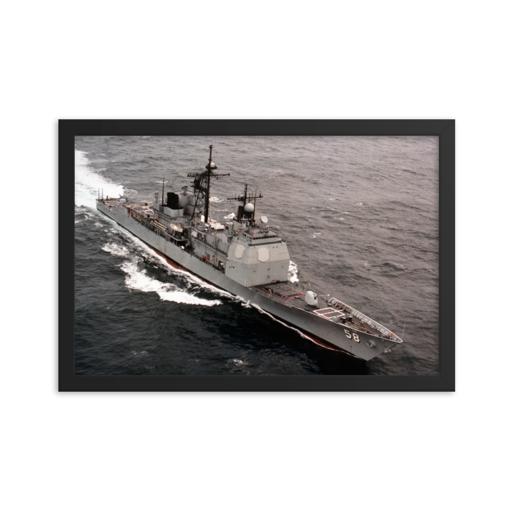 USS Philippine Sea (CG-58) Framed Poster - Starboard Bow – black, 12x18