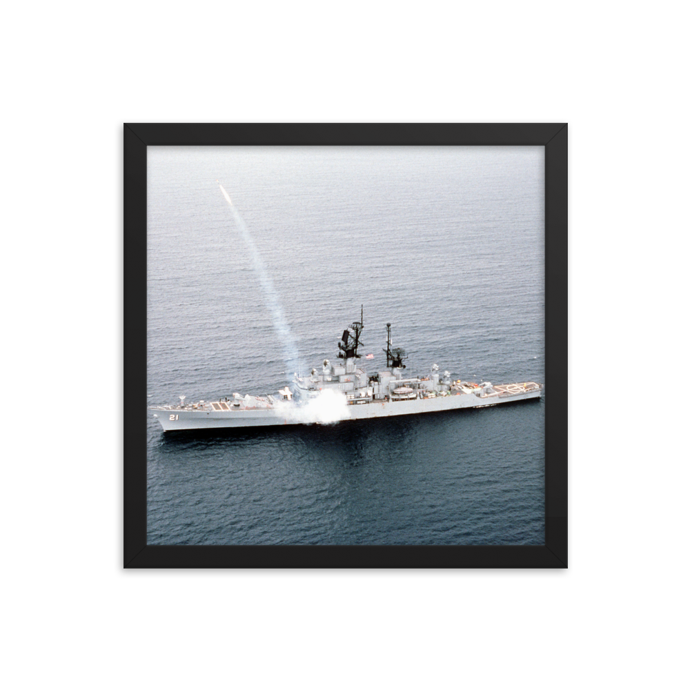 USS Gridley (CG-21) Framed Poster - Missile Launch – black, 14x14