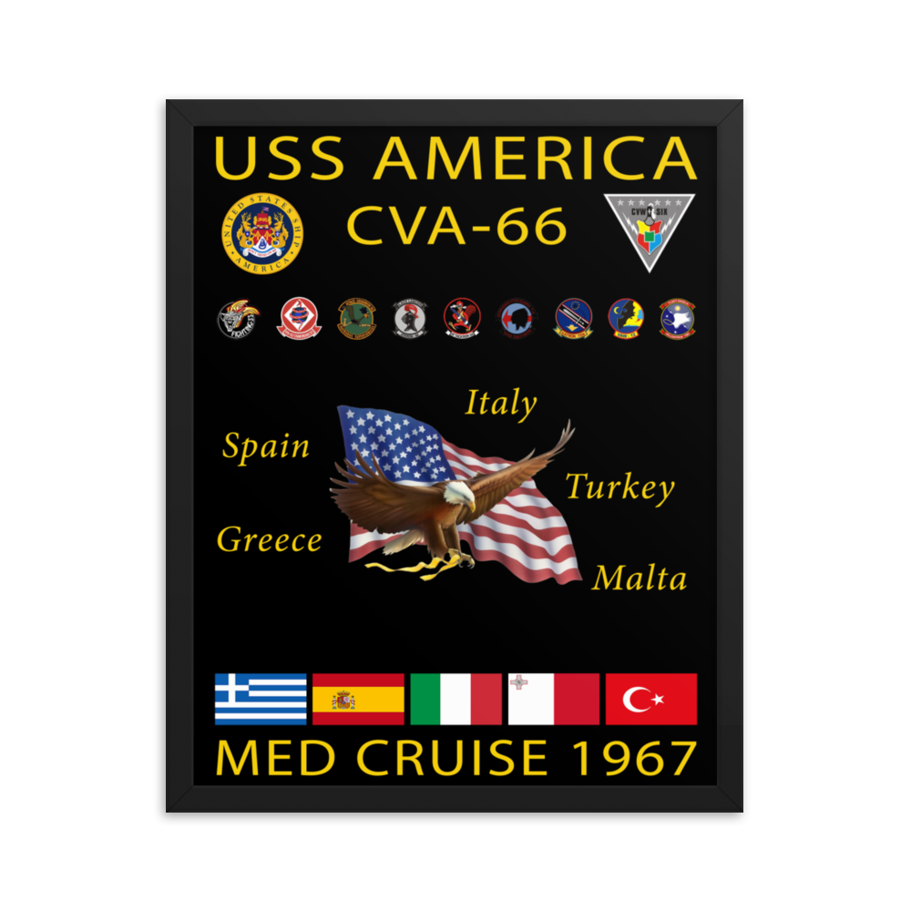 USS America (CVA-66) 1967 Framed Cruise Poster – black, 16x20