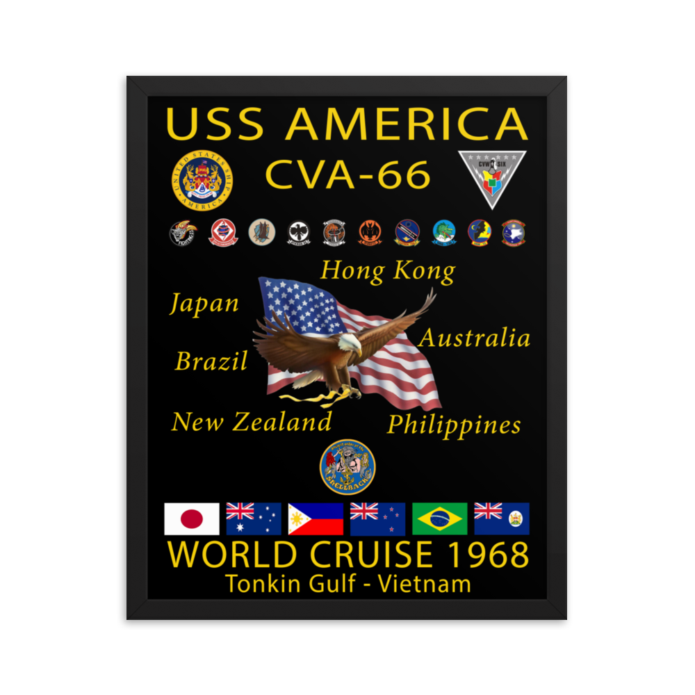 USS America (CVA-66) 1968 Framed Cruise Poster – black, 16x20