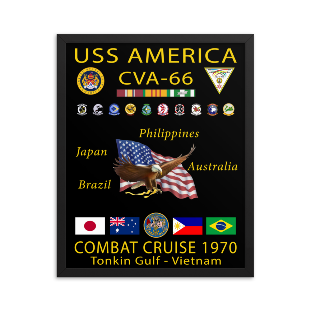 USS America (CVA-66) 1970 Framed Cruise Poster – black, 16x20