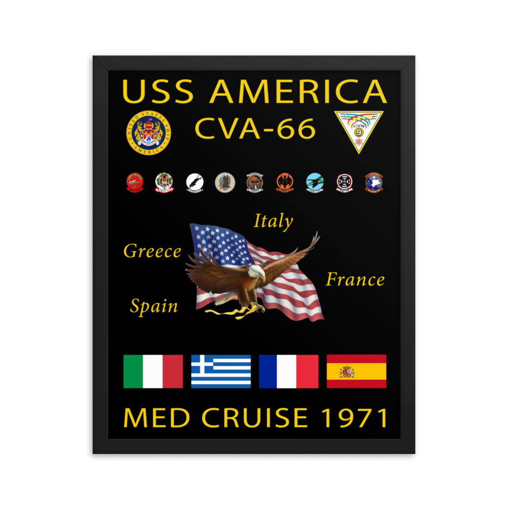 USS America (CVA-66) 1971 Framed Cruise Poster – black, 16x20