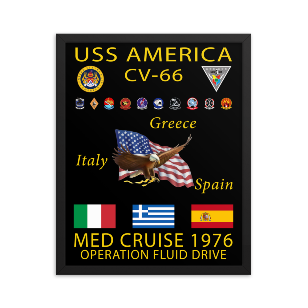 USS America (CV-66) 1976 Framed Cruise Poster – black, 16x20