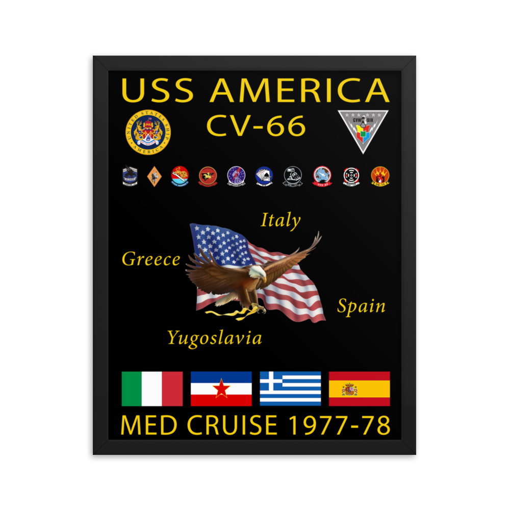 USS America (CV-66) 1977-78 Framed Cruise Poster – black, 16x20