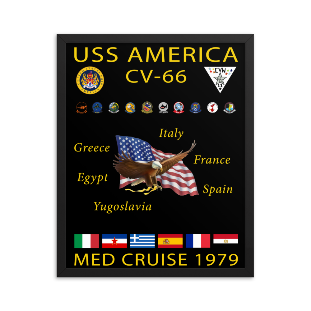 USS America (CV-66) 1979 Framed Cruise Poster – black, 16x20