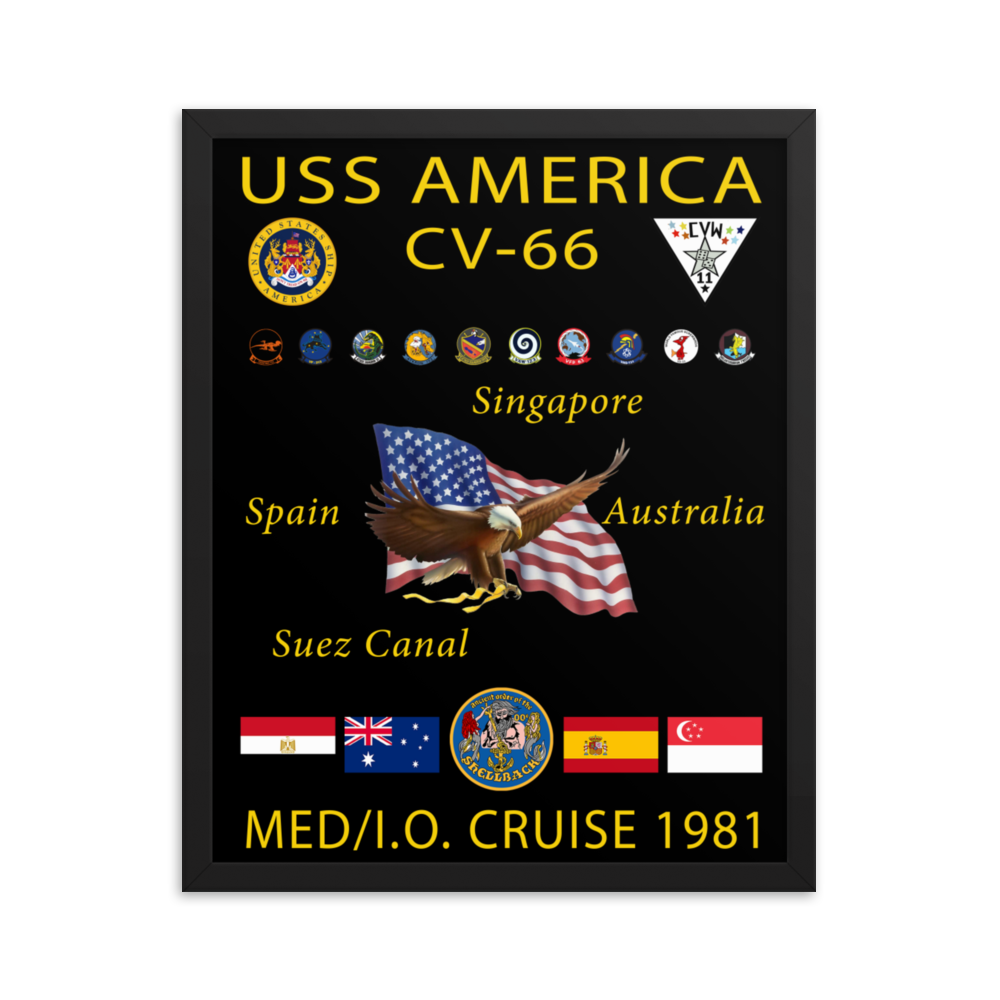 USS America (CV-66) 1981 Framed Cruise Poster – black, 16x20