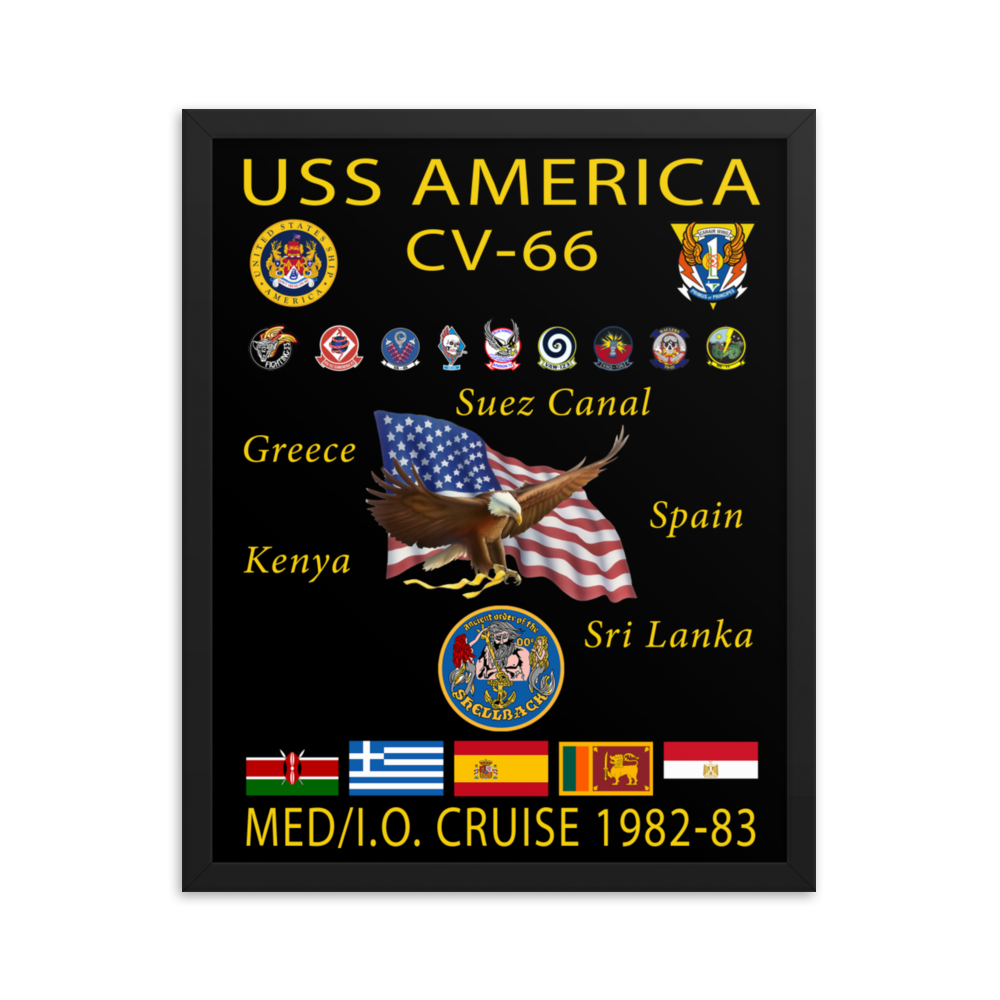 USS America (CV-66) 1982-83 Framed Cruise Poster – black, 16x20