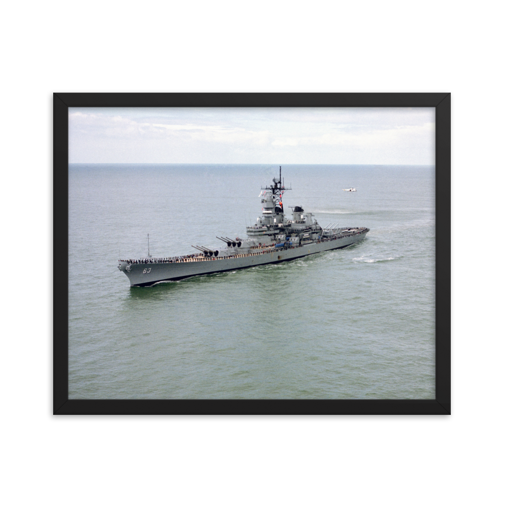 USS Missouri (BB-63) Framed Poster - Port Bow Shot