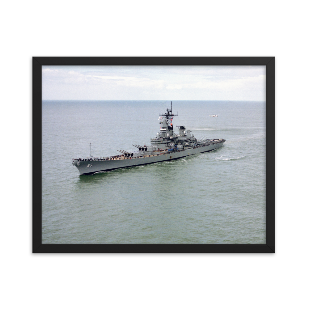 USS Missouri (BB-63) Framed Poster - Port Bow Shot – black, 16x20