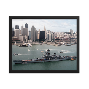 USS Missouri (BB-63) Framed Poster - San Francisco Skyline (2) – black, 16x20