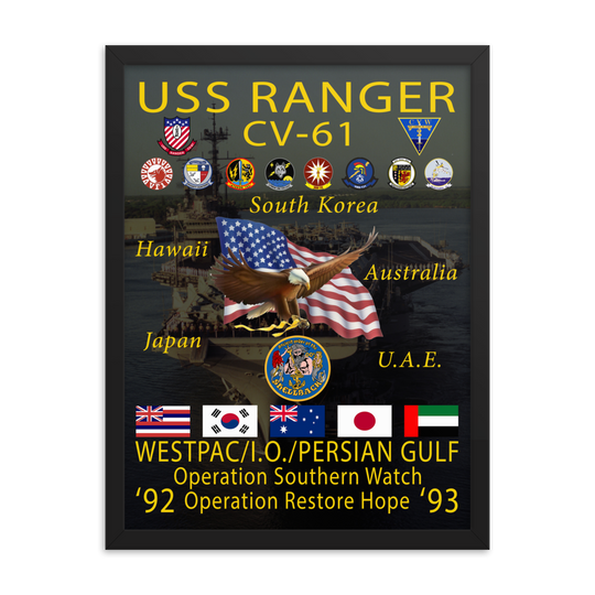 USS Ranger (CV-61) 1992-93 Framed Cruise Poster