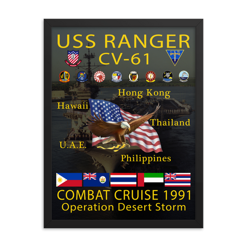 USS Ranger (CV-61) 1991 Framed Cruise Poster