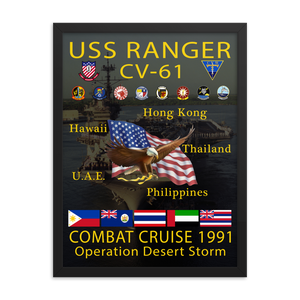 USS Ranger (CV-61) 1991 Framed Cruise Poster