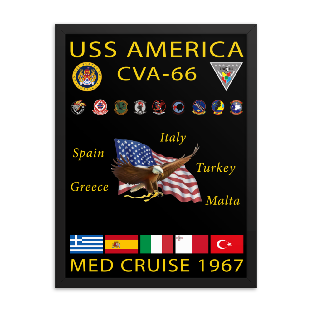 USS America (CVA-66) 1967 Framed Cruise Poster – black, 18x24