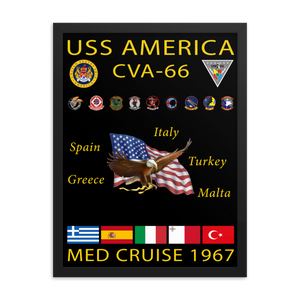 USS America (CVA-66) 1967 Framed Cruise Poster – black, 18x24
