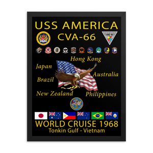 USS America (CVA-66) 1968 Framed Cruise Poster – black, 18x24