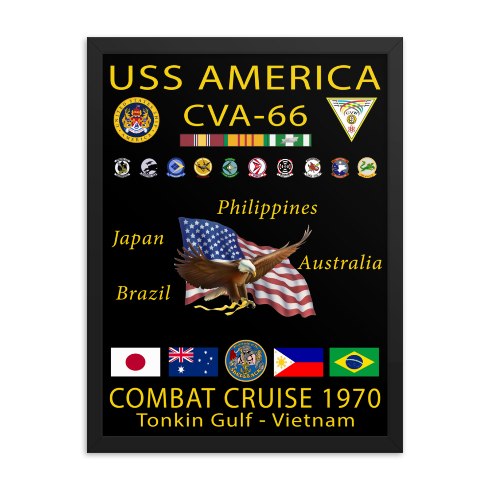 USS America (CVA-66) 1970 Framed Cruise Poster – black, 18x24