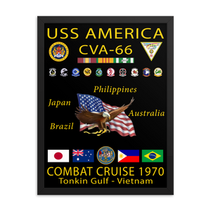 USS America (CVA-66) 1970 Framed Cruise Poster – black, 18x24