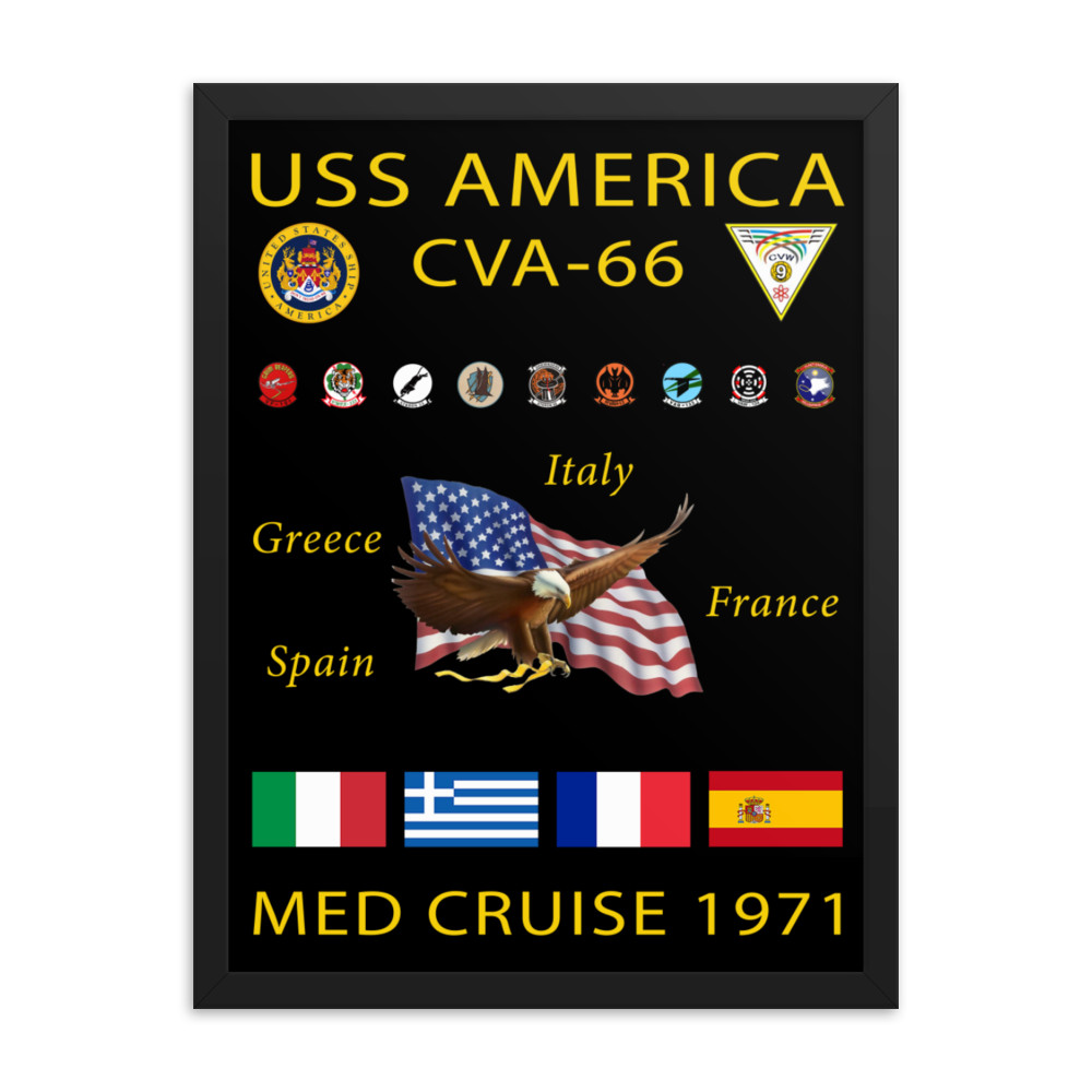 USS America (CVA-66) 1971 Framed Cruise Poster – black, 18x24