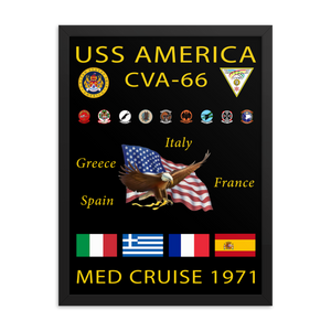 USS America (CVA-66) 1971 Framed Cruise Poster – black, 18x24
