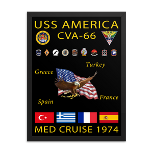 USS America (CVA-66) 1974 Framed Cruise Poster – black, 18x24