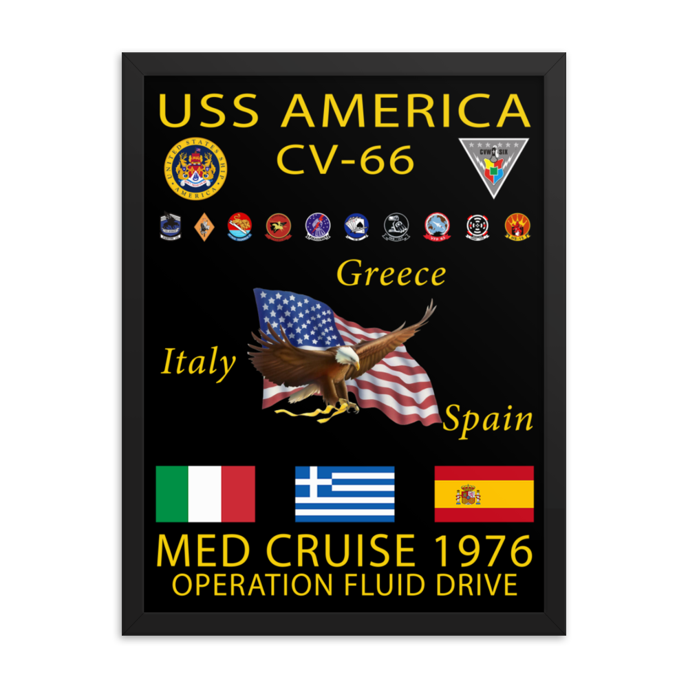 USS America (CV-66) 1976 Framed Cruise Poster – black, 18x24