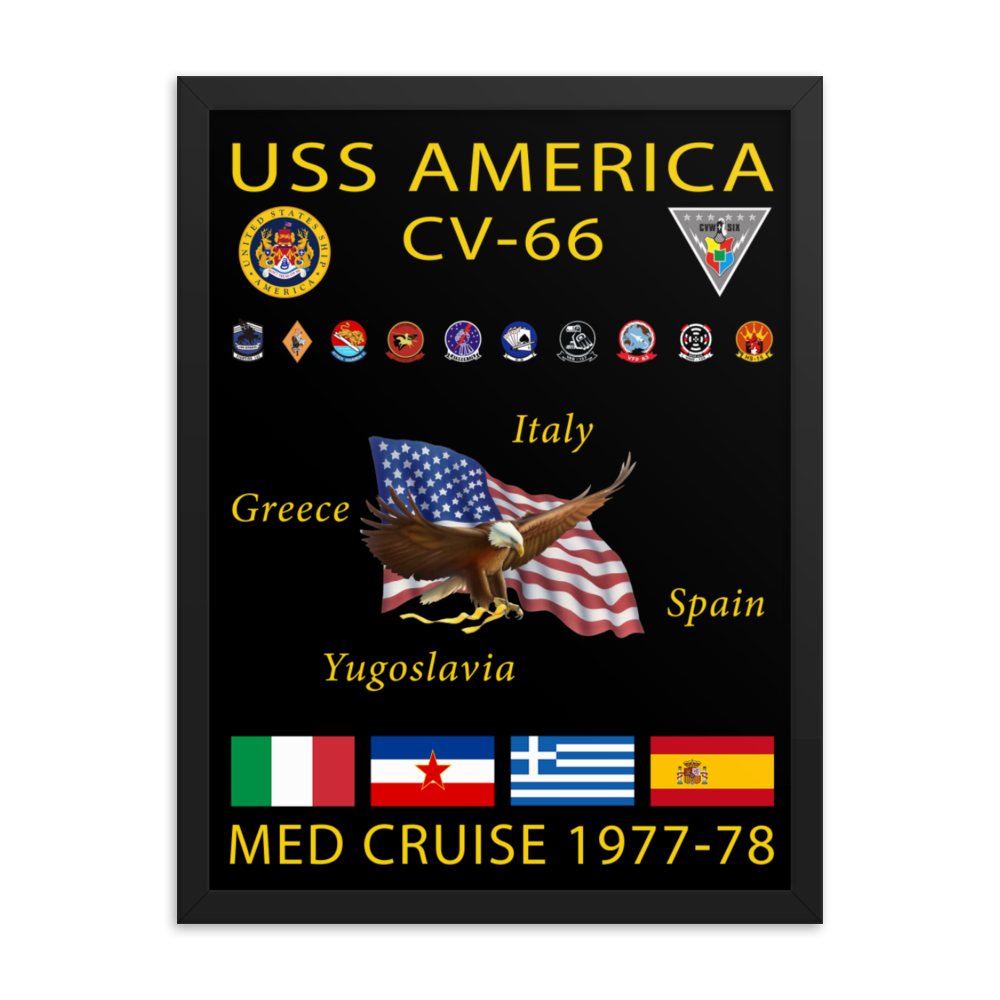 USS America (CV-66) 1977-78 Framed Cruise Poster – black, 18x24