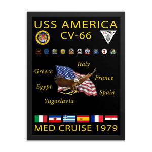 USS America (CV-66) 1979 Framed Cruise Poster – black, 18x24