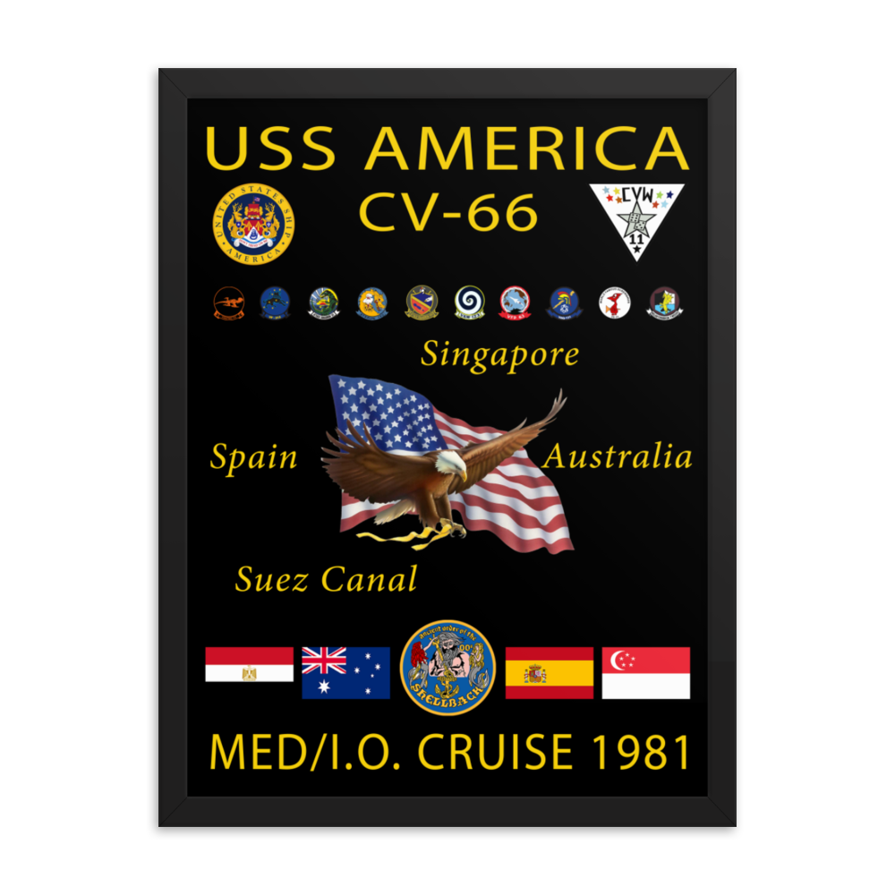 USS America (CV-66) 1981 Framed Cruise Poster