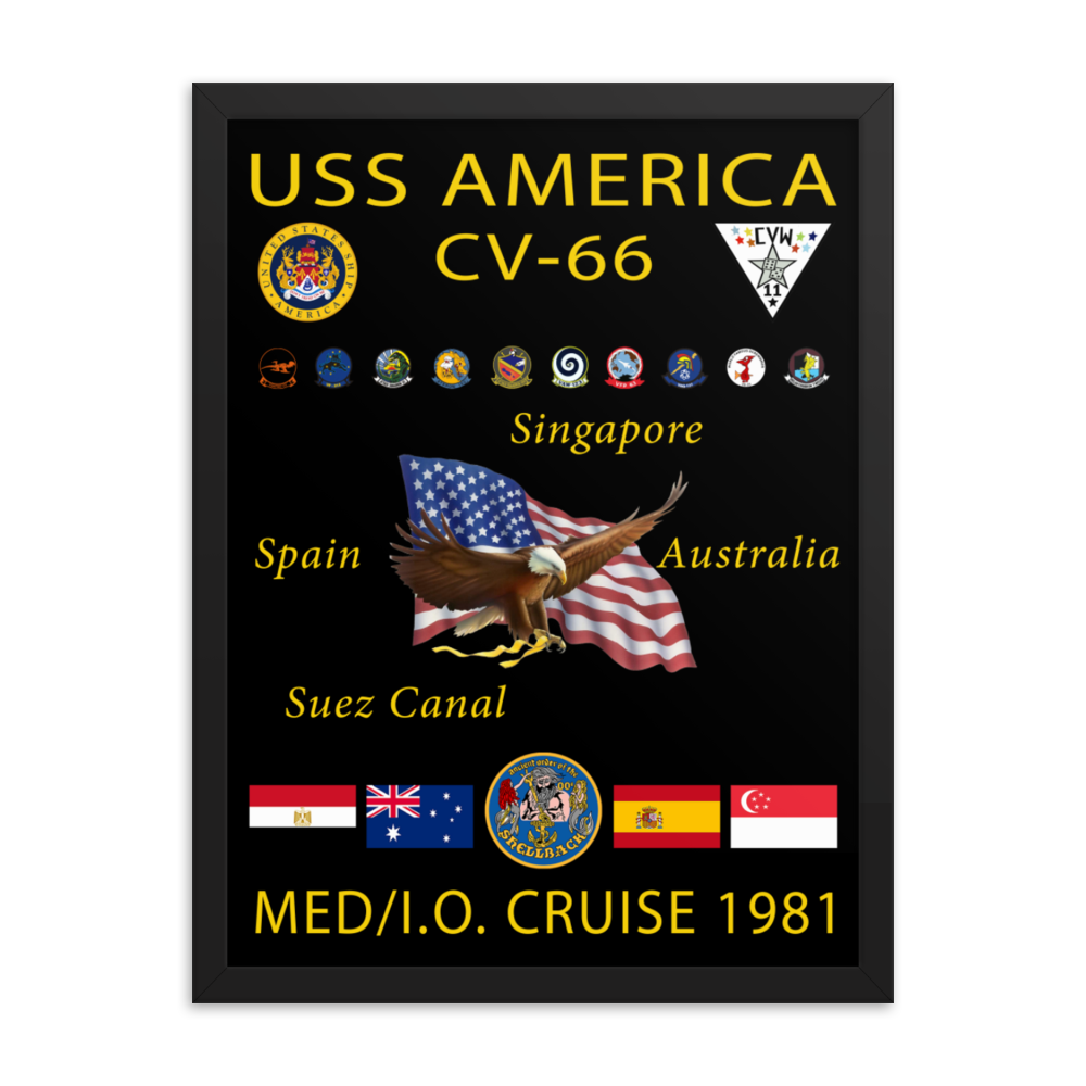 USS America (CV-66) 1981 Framed Cruise Poster – black, 18x24