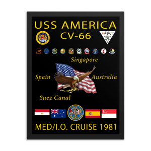 USS America (CV-66) 1981 Framed Cruise Poster – black, 18x24
