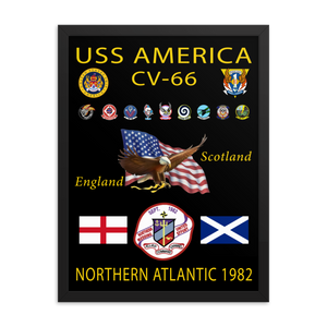 USS America (CV-66) 1982 Framed Cruise Poster – black, 18x24