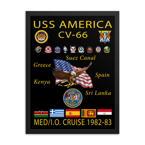 USS America (CV-66) 1982-83 Framed Cruise Poster – black, 18x24