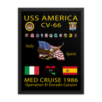 USS America (CV-66) 1986 Framed Cruise Poster – black, 18x24