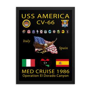 USS America (CV-66) 1986 Framed Cruise Poster