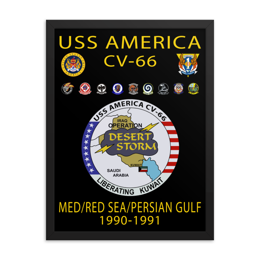 USS America (CV-66) 1990-91 Framed Cruise Poster - ver 2 – black, 18x24