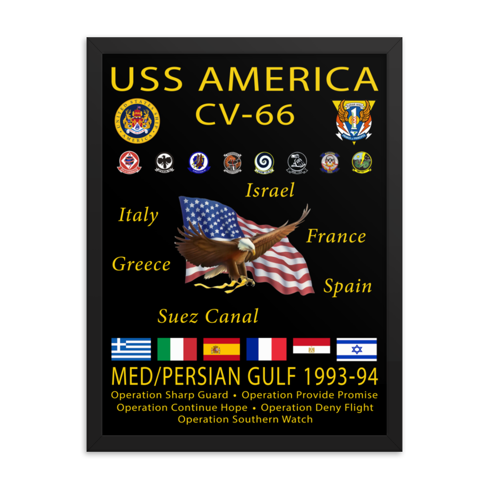 USS America (CV-66) 1993-94 Framed Cruise Poster