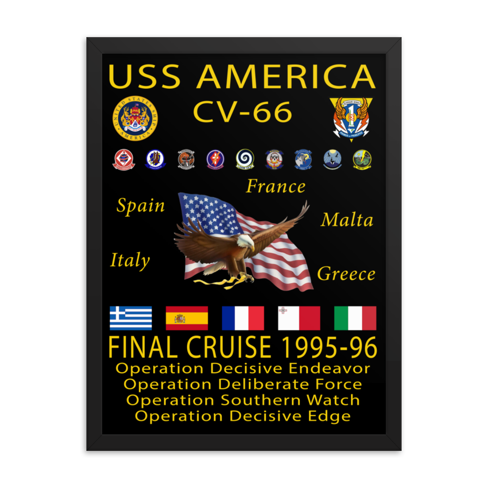 USS America (CV-66) 1995-96 Framed Cruise Poster