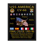 USS America (CV-66) 1995-96 Framed Cruise Poster – black, 18x24