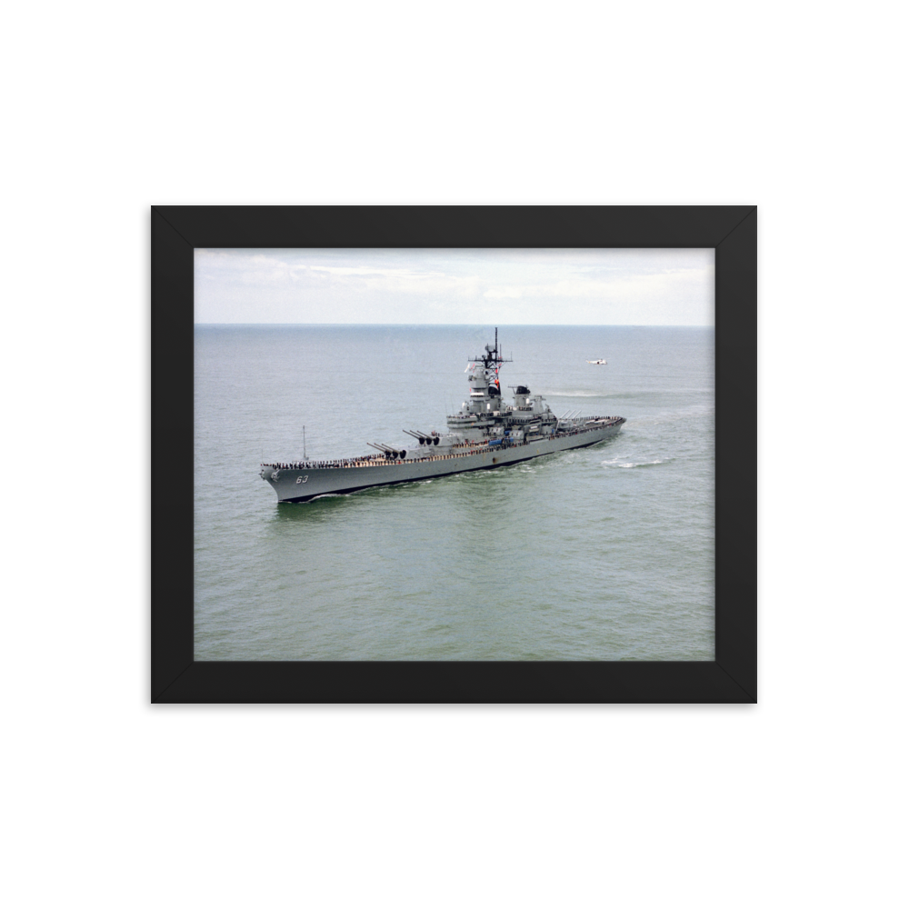 USS Missouri (BB-63) Framed Poster - Port Bow Shot – black, 8x10