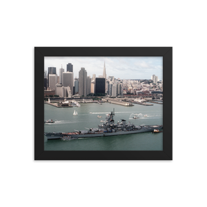 USS Missouri (BB-63) Framed Poster - San Francisco Skyline (2) – black, 8x10