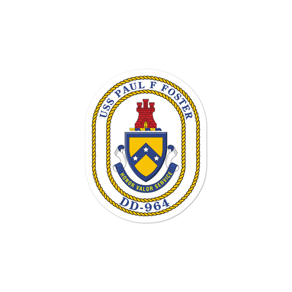 USS Paul F. Foster (DD-964) Ship's Crest Vinyl Sticker – 3x3