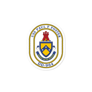USS Paul F. Foster (DD-964) Ship's Crest Vinyl Sticker – 3x3